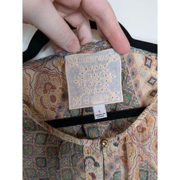 Johnny Was Jade Samahil Peasant Top with Crystal Buttons Long Sleeve Size Large - Picture 5 of 8